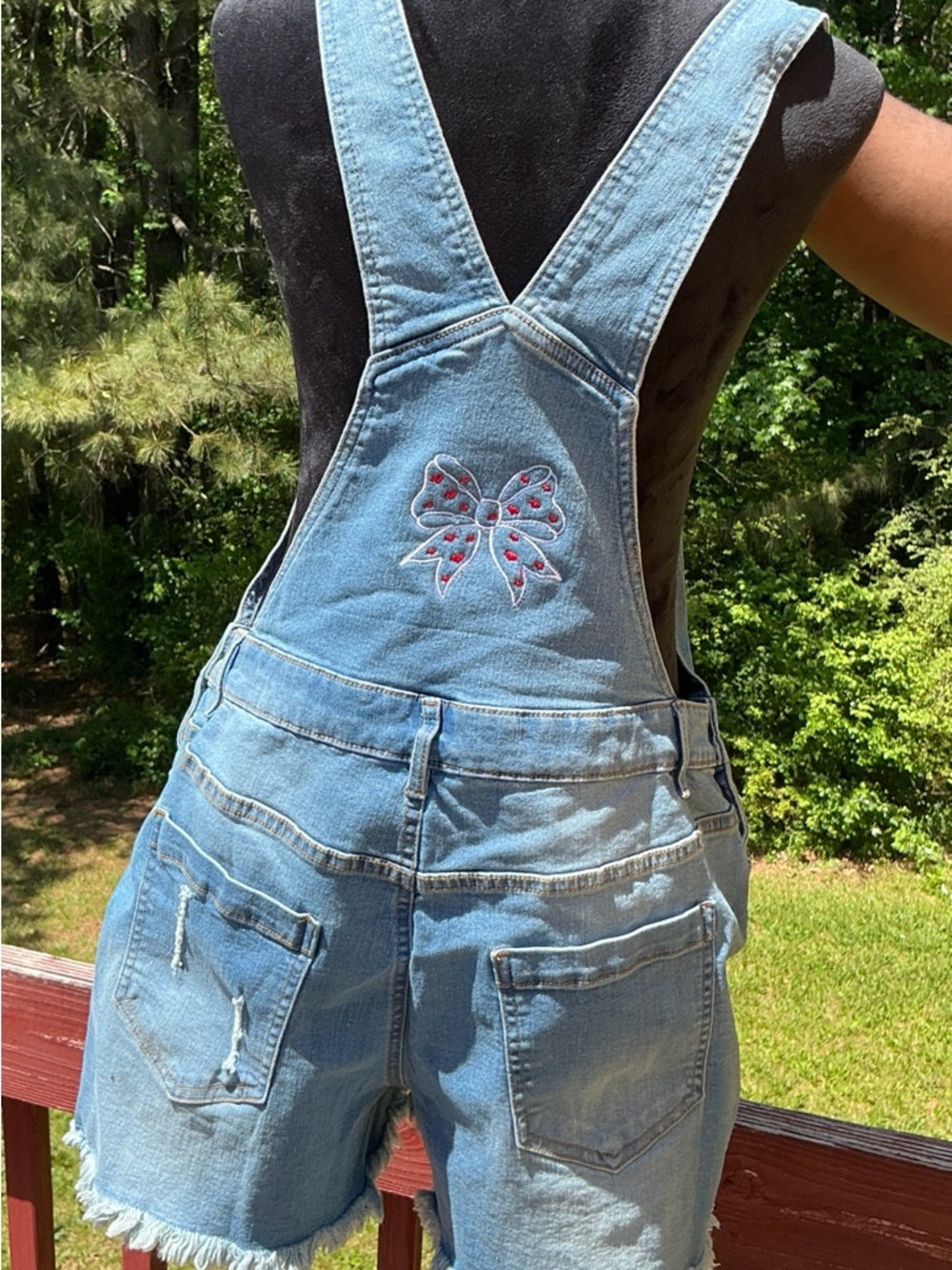 VENUS Light Blue Distressed Denim Short Overalls - Picture 2 of 2